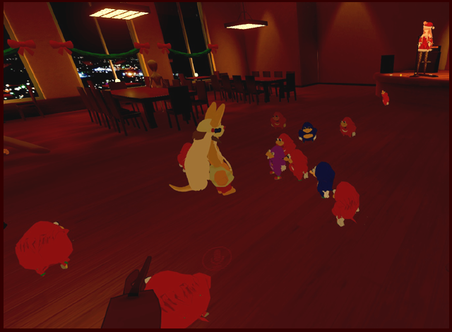 A horde of Knuckles surround a typical VRchat user who is some kind of kangaroo because, VRChat.